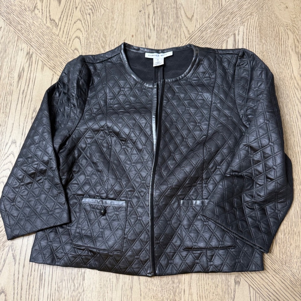 Carole Wren Petite PL Black Quilted Jacket 3/4 Sleeve Career